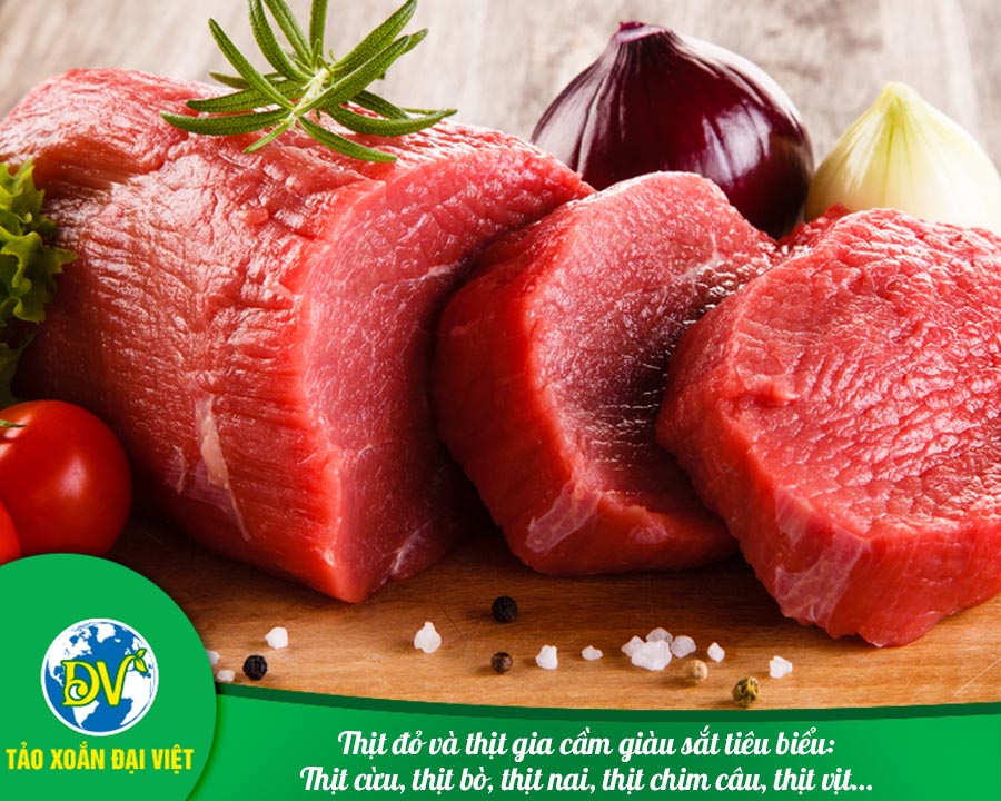 Thịt đỏ và thịt gia cầm giàu sắt tiêu biểu: thịt cừu, thịt bò, thịt nai, thịt chim câu, thịt vịt…