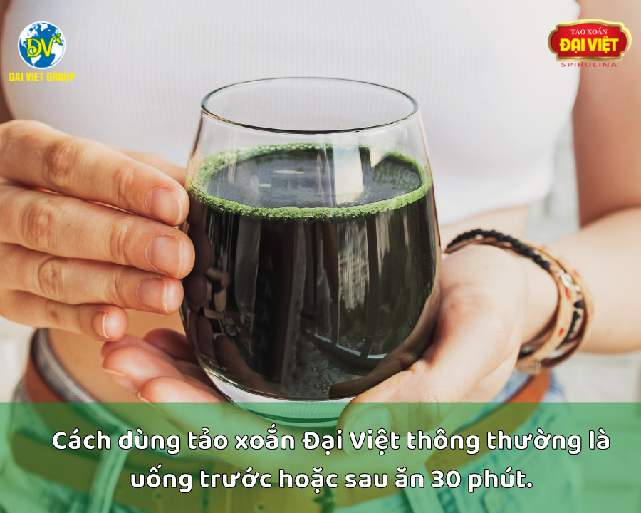 Cách dùng tảo xoắn Đại Việt thông thường là uống trước hoặc sau ăn 30 phút.
